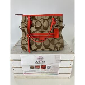 COACH F24064 TAN, BROWN, ORANGE SIGNATURE PRINT HANDBAG (ASIS)